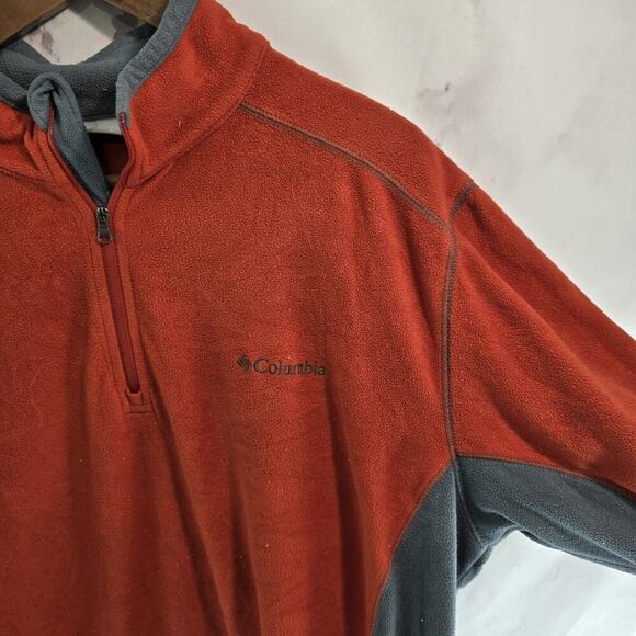 Columbia Pullover Men Large Orange Gray Fleece Klamath Range Quarter Zip Sweater - Picture 10 of 11